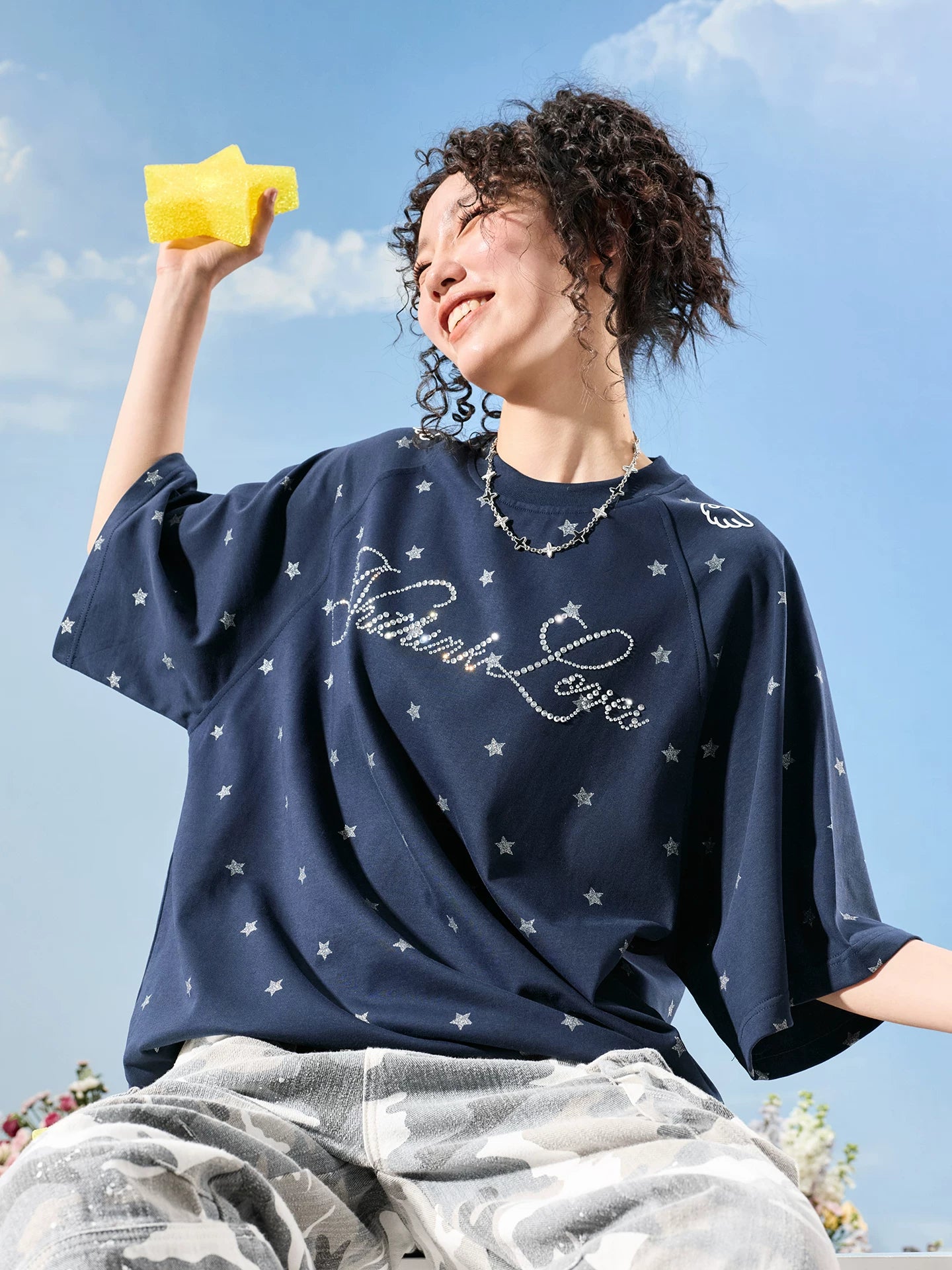 Nuthink American Trendy Brand Hot Diamond Letter Pentagram Short sleeved T-shirt Solona Cool Men and Women 2026 New Summer