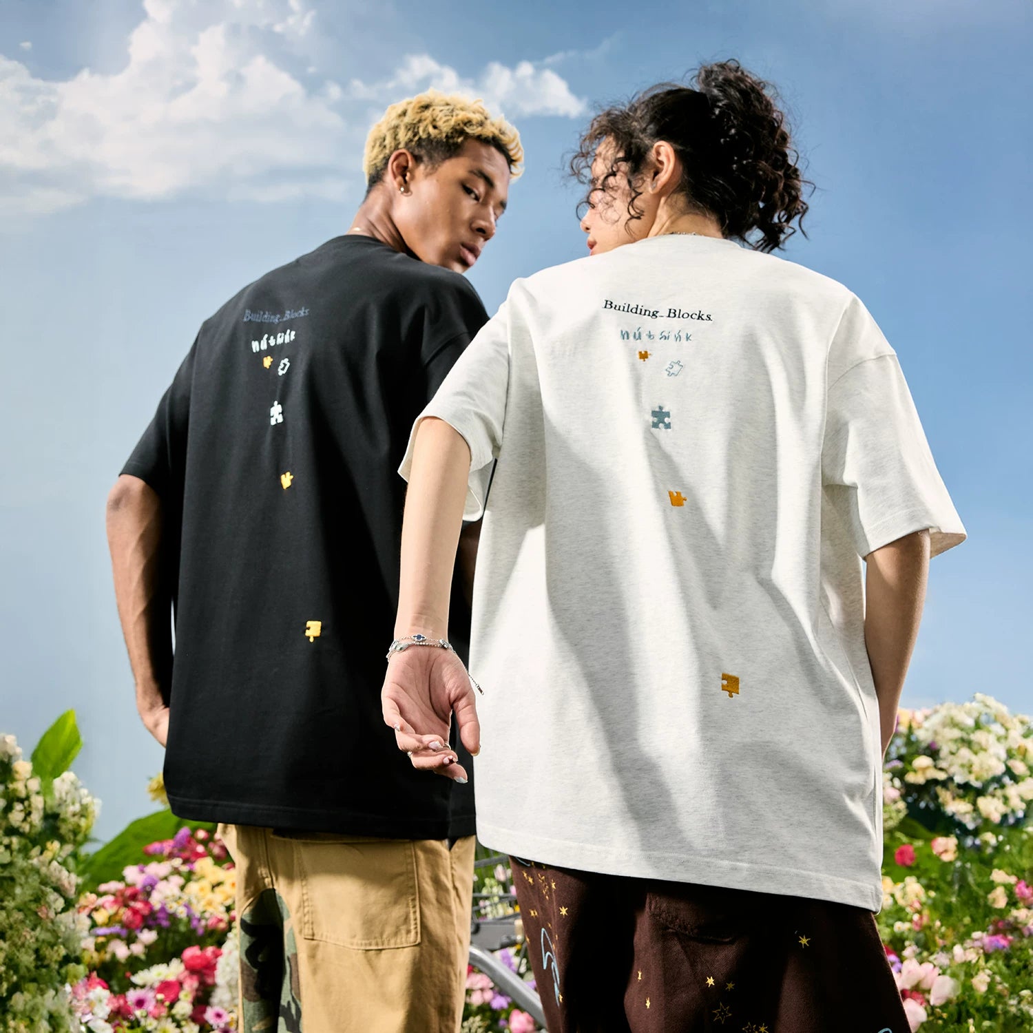 Nuthink American minimalist trendy brand embroidered letter puzzle T-shirt short sleeved dopamine couple 2026 summer new item