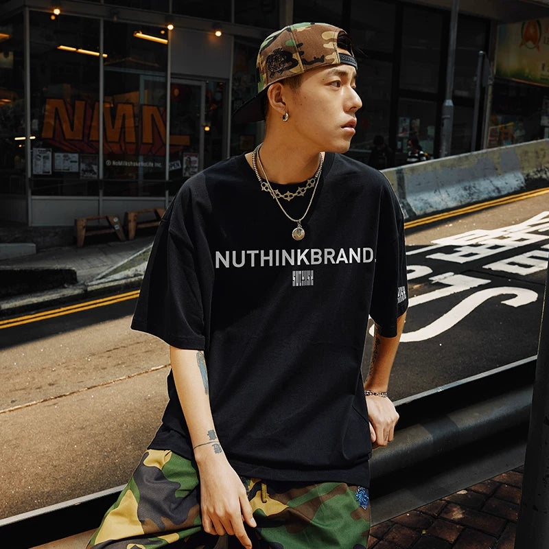 Nuthink American Trendy Brand Letter T-shirt Men's Trendy Loose Trendy Short Sleeve Men's Summer Large Half Sleeve Top Trendy