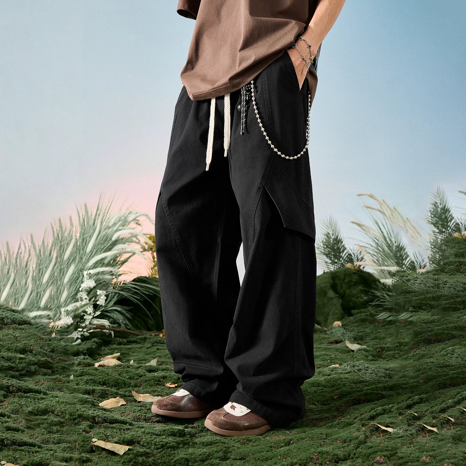 Nuthink American wide leg casual work pants, loose straight leg curved knife pants, men's new style, spring 2026