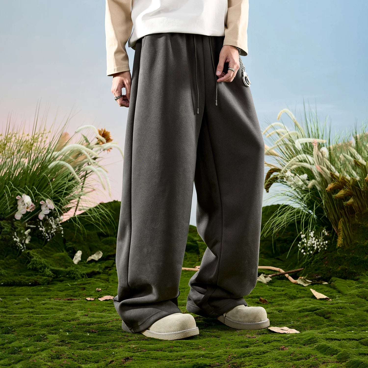 American retro sweatpants, straight leg wide leg pants, thick and loose pants, casual and plush pants for men, spring 2026
