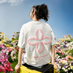 Nuthink American Trendy Four Leaf Clover Embroidered Letter Short Sleeve T-shirt Dopamine Men and Women 2026 Summer New Collection