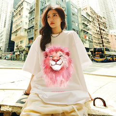 Nuthink heavyweight niche couple lion short sleeved men's summer American T-shirt trend loose oversized half sleeved top