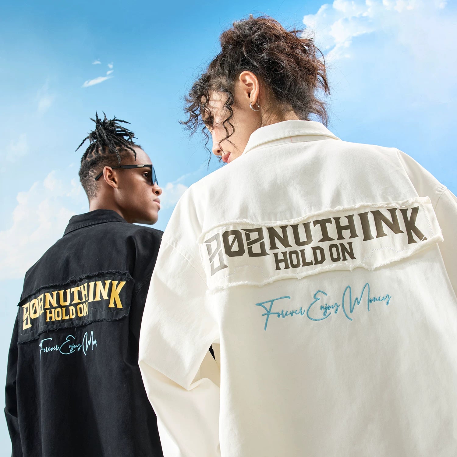 Nuthink American Trendy Brand Embroidered Long Sleeve Shirt with Embroidered Edge, Retro Loose, Men's and Women's Spring 2026 New Collection