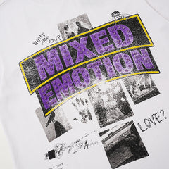 White Mixed Emotion Rhinestone Letter Double‑Sided Graphic Short Sleeve T‑Shirt