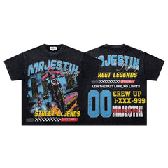 Black Washed Vintage Street Figure Double‑Sided Graphic T‑Shirt