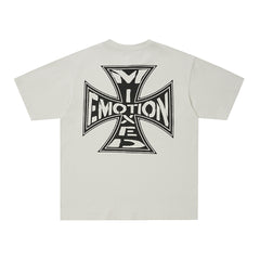 Off‑White Washed Mixed Emotion Small Cross Logo Single‑Sided Short Sleeve T‑Shirt