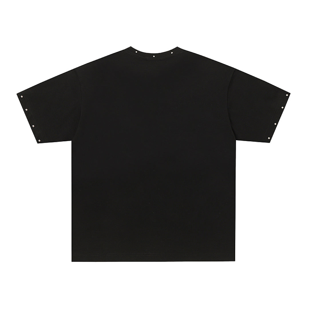 Black Mixed Emotion Biker Warrior Character Single‑Sided Short Sleeve T‑Shirt