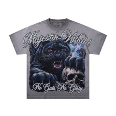 Washed Grey Black Panther Vintage Graphic T‑Shirt