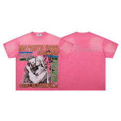 Pink Washed Vintage Portrait Band‑Style Graphic T‑Shirt