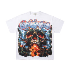 Vintage White MAJESTIC Flame Skull Graphic T‑Shirt
