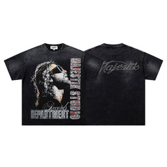 Black Washed Vintage Eagle Raptor Double‑Sided Graphic Band‑Style T‑Shirt