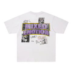 White Mixed Emotion Rhinestone Letter Double‑Sided Graphic Short Sleeve T‑Shirt