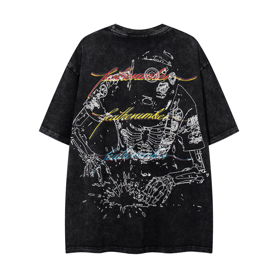 Vintage Black Skeleton Robot Double‑Sided Graphic T‑Shirt