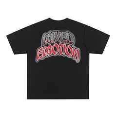 Black Mixed Emotion Vintage Fire Car Figure Double‑Sided Print Short Sleeve T‑Shirt