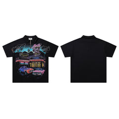 Vintage Black Retro Racing Car Graphic T‑Shirt