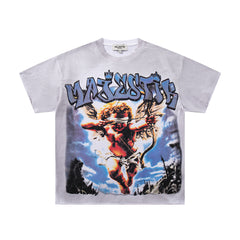 Off‑White Washed Vintage Angel Mythology Double‑Sided Graphic Band‑Style T‑Shirt