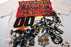 Vintage White Racing "00" Flame Graphic T‑Shirt