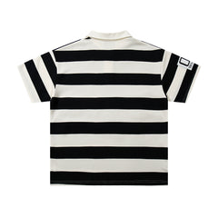 Vintage Black‑White Stripe MAJESTIC Rugby Polo Shirt