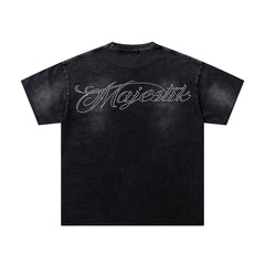 Black Washed Vintage Eagle Raptor Double‑Sided Graphic Band‑Style T‑Shirt