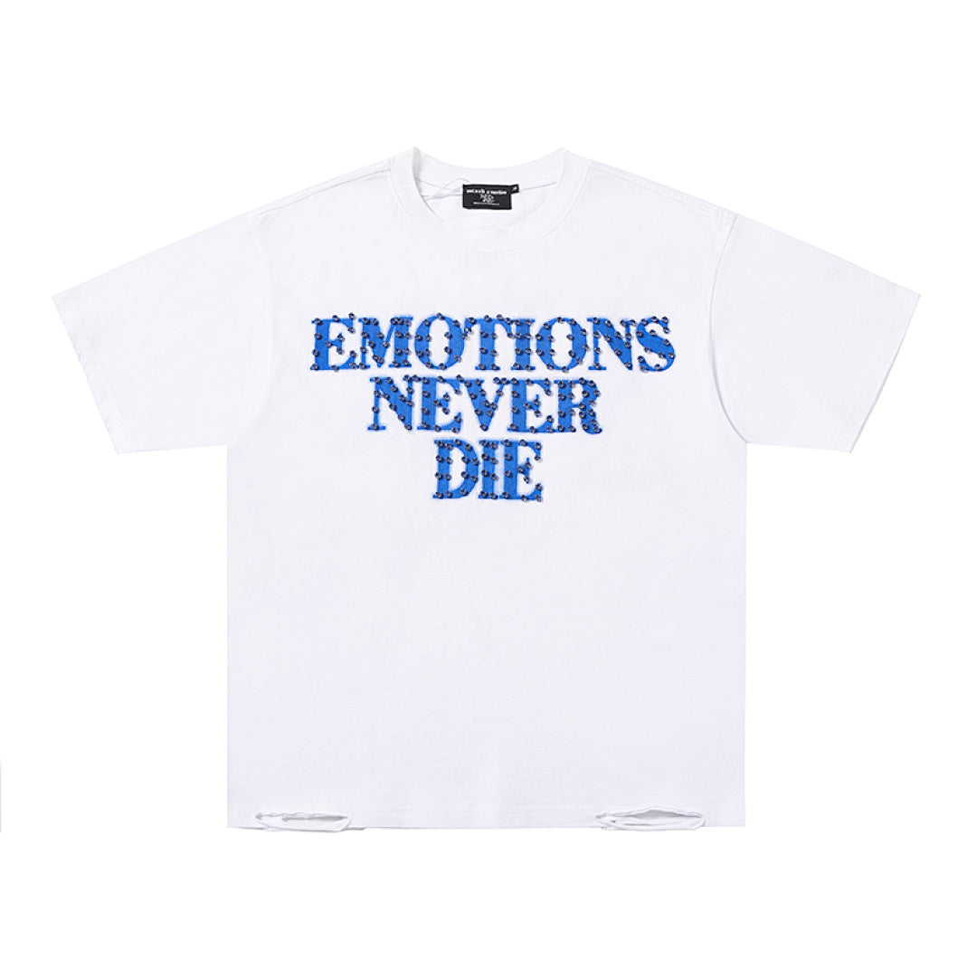 White Mixed Emotions "Emotions Never Die" Double‑Sided Print Short Sleeve T‑Shirt
