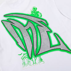 White Mixed Emotion Green Monster Venom‑Style Double‑Sided Print Short Sleeve T‑Shirt