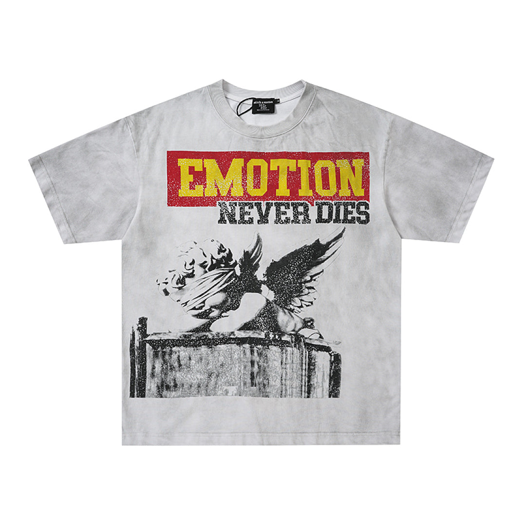 Light Gray Washed Emotion Eagle Graphic Single‑Sided Short Sleeve T‑Shirt